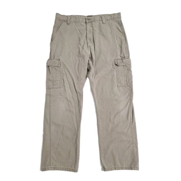 Wrangler Cargo Pants Mens 36x32 Khaki Work Canvas Straight Relaxed Fit - Picture 1 of 8